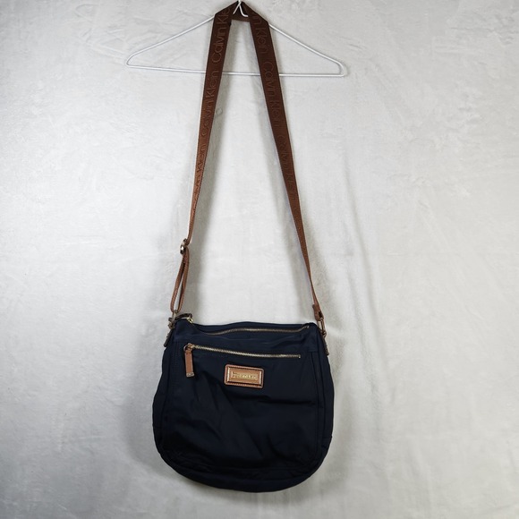 Calvin Klein Handbags - Calvin Klein Nylon Crossbody‎ Bag Navy Brown Logo Strap Purse Shoulder Tote